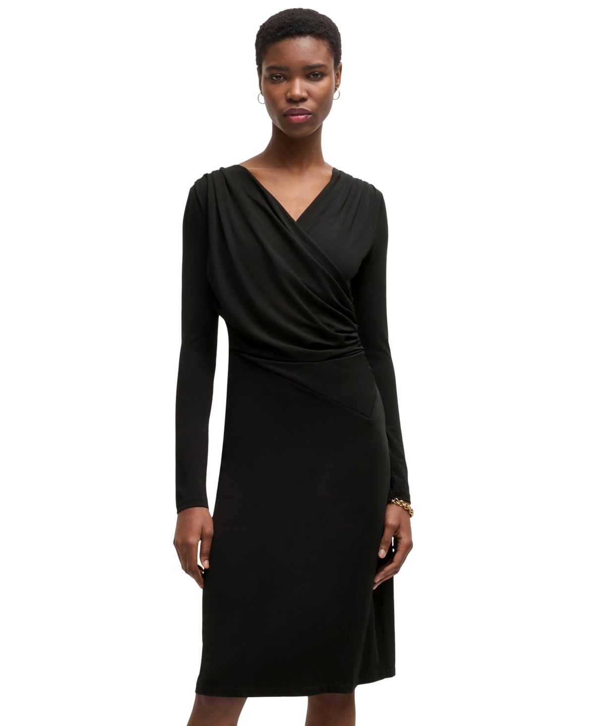 Hugo Boss Boss By  Women's Stretch Crepe Twist-front Dress In Black