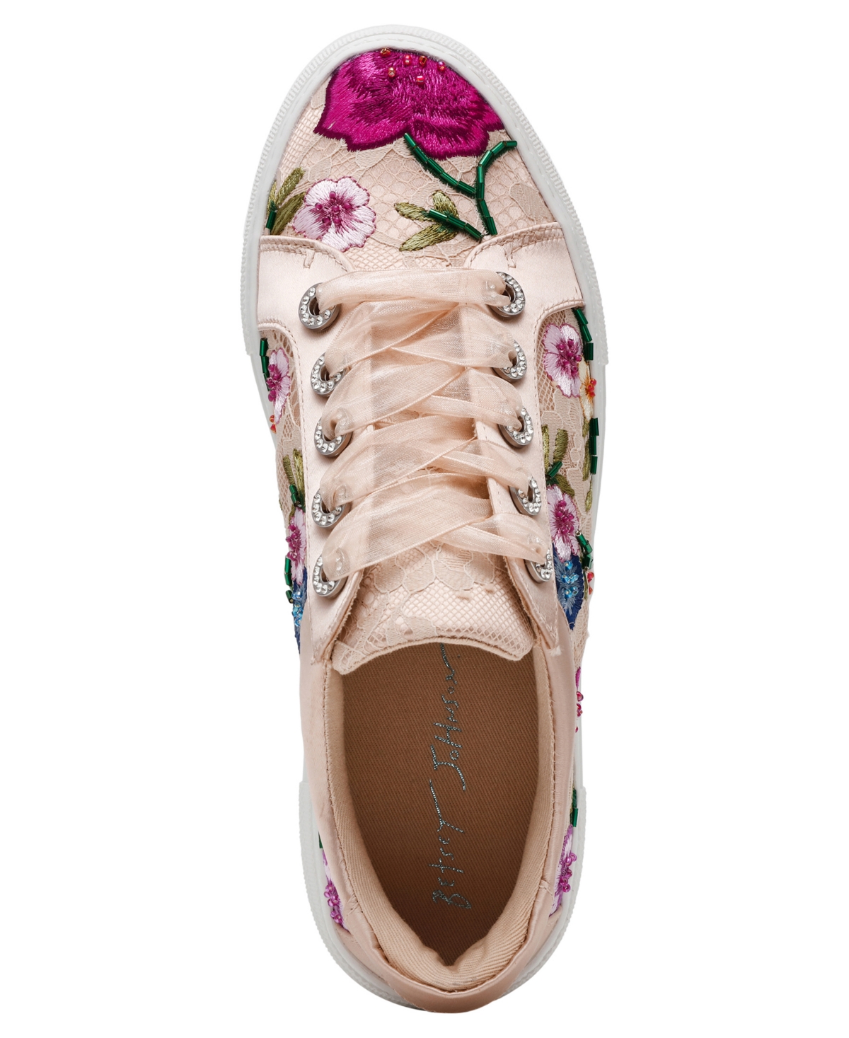BETSEY JOHNSON WOMEN'S JAYLA FLORAL EMBROIDERY LACE-UP SNEAKERS 