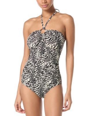 Michael Kors - Women's Printed Logo-Ring Shirred One- Piece Swimsuit