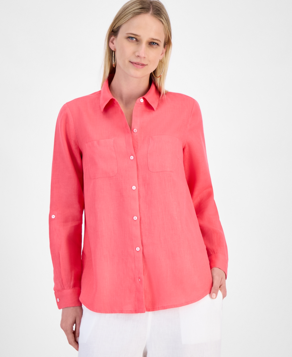 CHARTER CLUB WOMEN'S 100% LINEN SHIRT, CREATED FOR MACY'S 