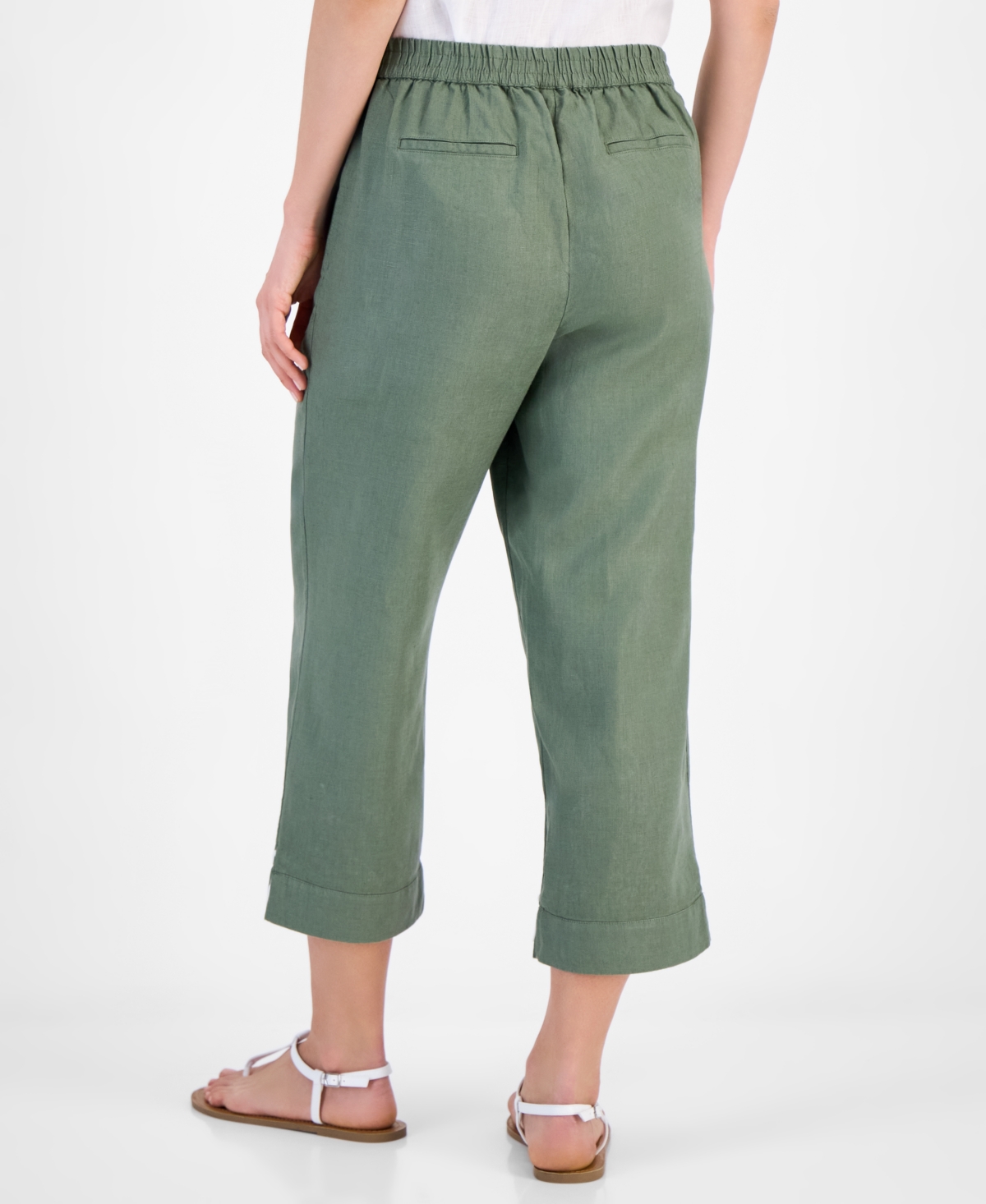 CHARTER CLUB WOMEN'S EMBROIDERED 100% LINEN CROPPED PANTS, EXCLUSIVELY AT MACY'S 