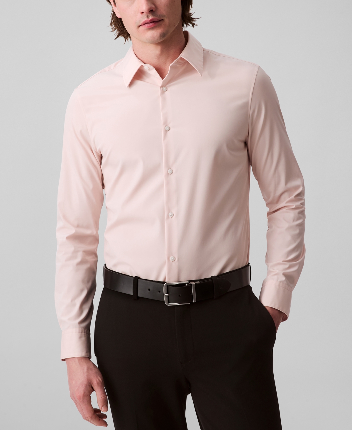 Men's Slim Fit Supima Stretch Long Sleeve Button-Front Shirt - Silver Peony