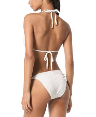 Michael Kors Michael  Womens Crochet Halter String Tie Triangle Bikini Crochet String Tie Bottom In Safari Green