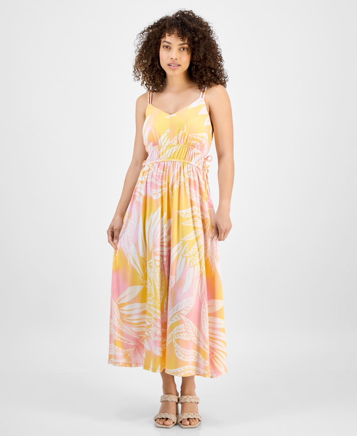 Petite V-Neck Sleeveless Side-Tie Midi Dress - Shell Pink Combo