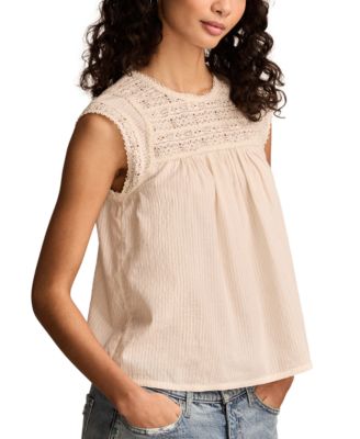Women's Lace-Neck Pintuck Cotton Top