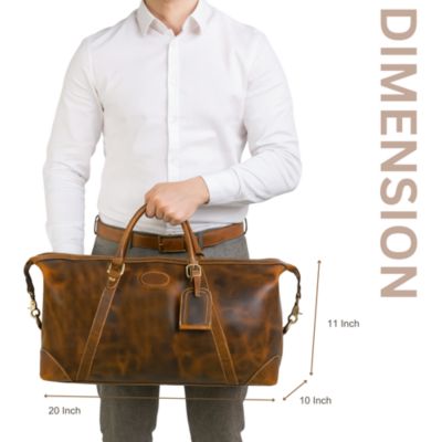 Genuine Full-Grain Leather Duffel Bag for Men and Women, Handmade Travel Weekender with Adjustable Shoulder Strap, Luggage Tag & Inner Organizer Pockets – Cabin Friendly Overnight Bag