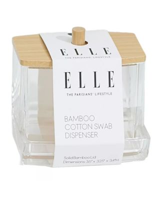 Clear Cotton Swab Dispenser with Bamboo Lid—Acrylic Qtips Dispenser, Easy-Access, Cotton Swab and Cotton Ball Holder