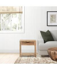 Rattan Front Drawer Side Table – Mango Wood with Open Shelf