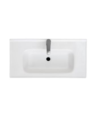 32" Bathroom Vanity with White Ceramic Sink & Faucet,Freestanding Bathroom Cabinet with 2 Storage Doors and Open iron Shelf