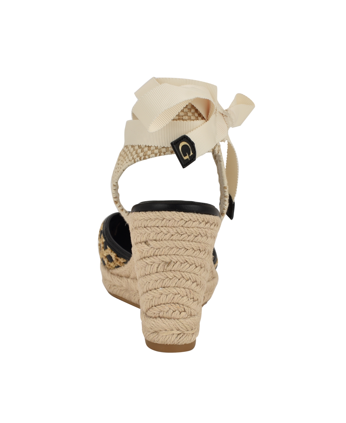 Guess Women's Cylenam Ankle Wrap Espadrille Wedge Sandals In Black,light Natural