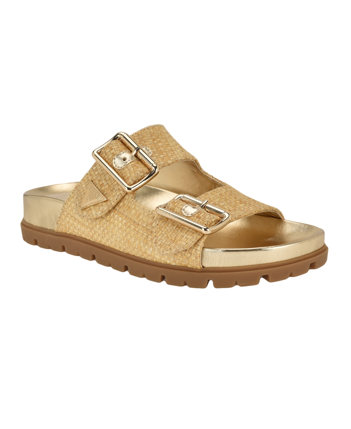 Guess Women's Fasten Double-buckle Footbed Sandals In Natural Woven