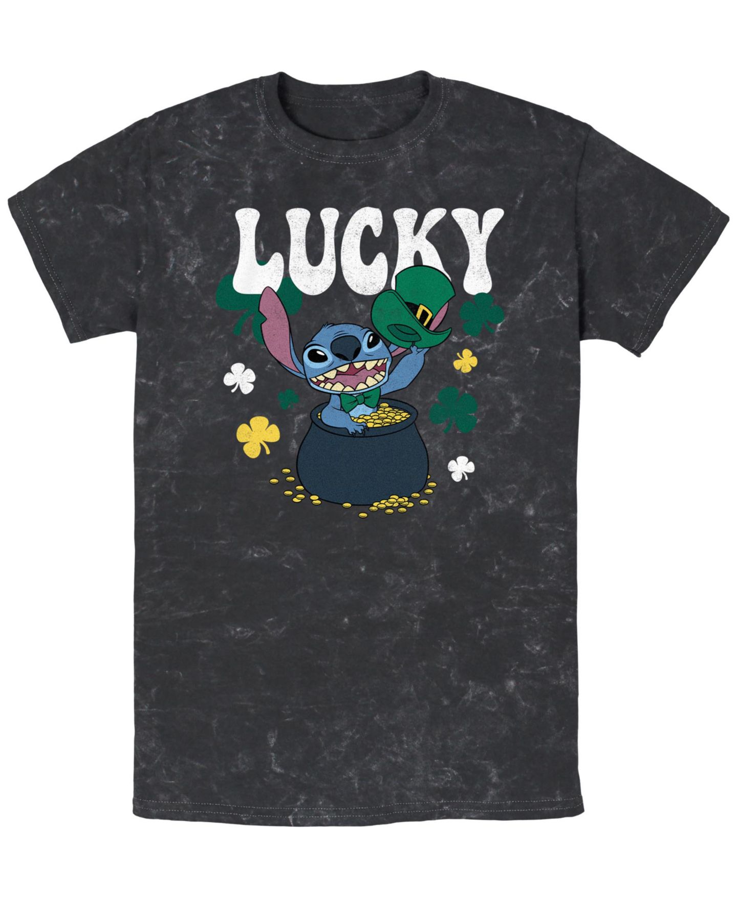 Мужская футболка Lilo Stitch Lucky Stitch Short Sleeve Mineral Wash, цвет: Чёрный — фото 1