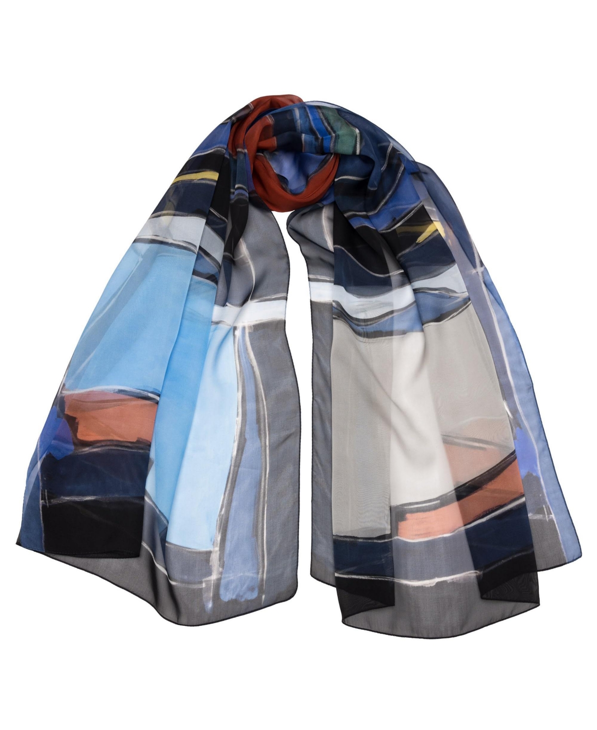 Simona - Silk Scarf/Shawl for Women - Brick red  blue