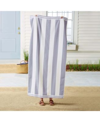 100% Cotton Velour Cabana Stripe Oversized Beach Towel, 35" x 70"