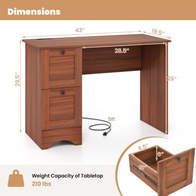 Wooden Computer Desk Workstation with 2 Drawers for Home and Office