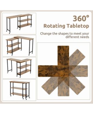 360° Rotating Sofa Side Table with 2-Tier Storage Shelves