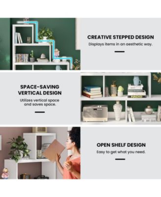 6 Cubes Ladder Shelf Corner Bookshelf Storage Bookcase