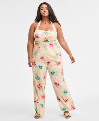 Trendy Plus Size Printed Halter Jumpsuit, Exclusively at Macy's