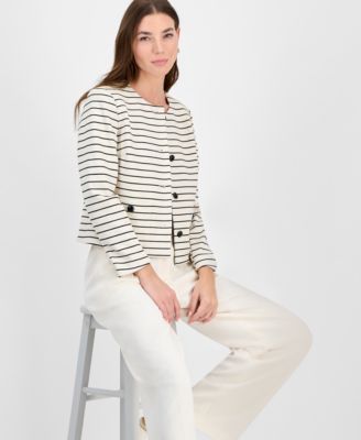 BAR III WOMENS HIGH RISE WIDE LEG PANTS STRIPED BUTTON FRONT JACKET EXCLUSIVELY AT MACYS 