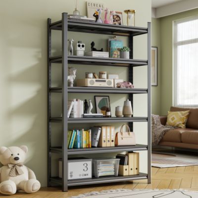 6 Story Metal Garage Storage Rack Adjustable Partition Shelves 400lb per Layer Heavy Duty Black