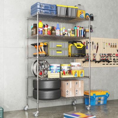 6 Story Metal Garage Storage Rack Adjustable Partition Shelves 400lb per Layer Heavy Duty Black