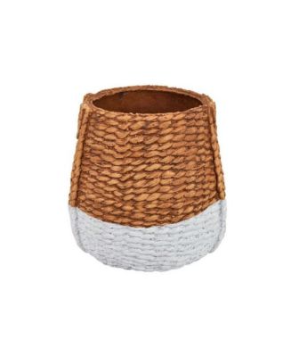 Rope Woven Resin Planter in White and Brown Finish for Indoor Outdoor ...
