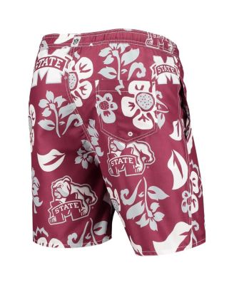 Men's Maroon Mississippi State Bulldogs Floral Volley Logo Swim Trunks