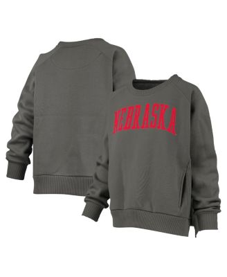 Pressbox - Women's Charcoal Nebraska Huskers Pocketed Raglan Pullover Sweatshirt