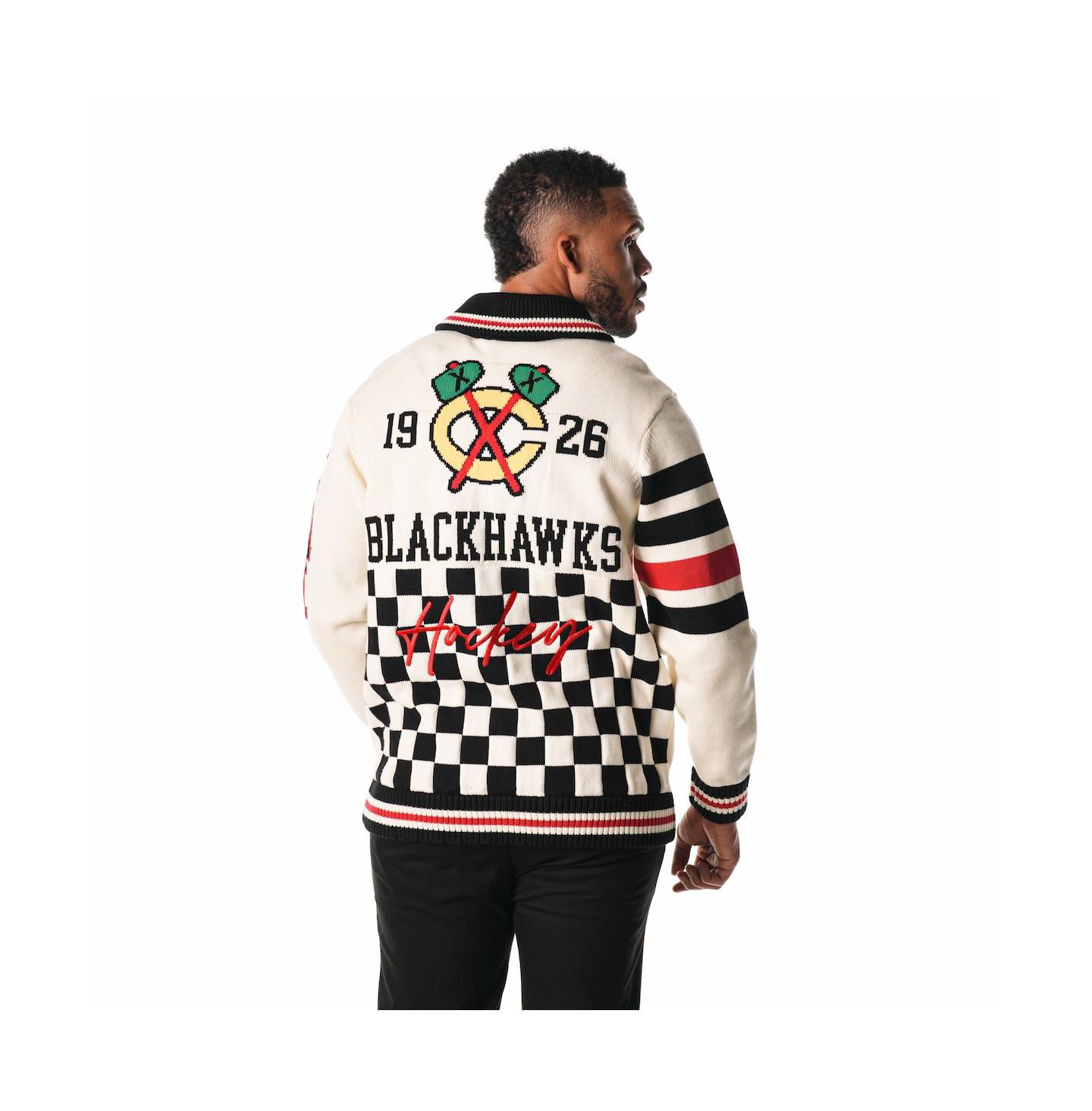 Мужской свитер The Wild Collective and Cream Chicago Blackhawks Jacquard Full-Zip — фото 4