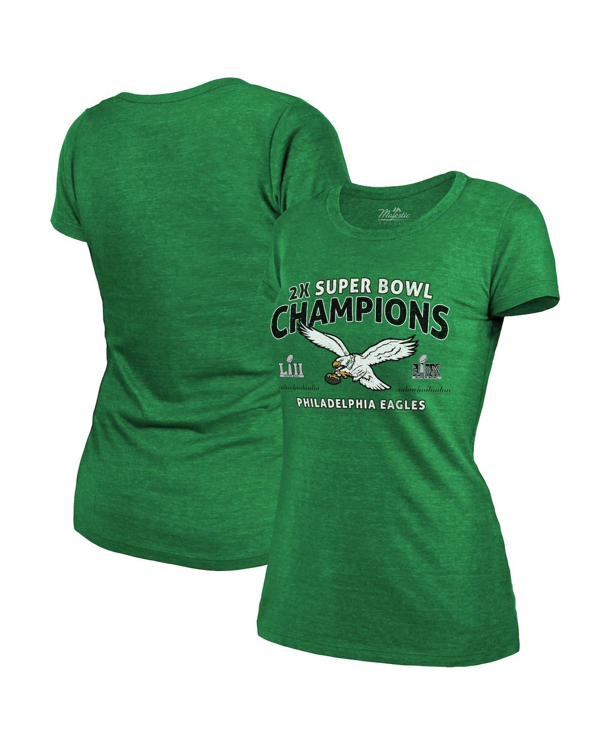 MAJESTIC WOMEN'S KELLY GREEN PHILADELPHIA EAGLES TWO-TIME SUPER BOWL CHAMPIONS SKY HIGH RETRO TRI-BLEND T-SHI 