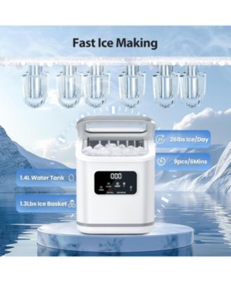 26Lbs, Countertop Ice Maker, Self-Cleaning, Bullet Ice, Digital Screen, 9 Cubes in 6 Mins