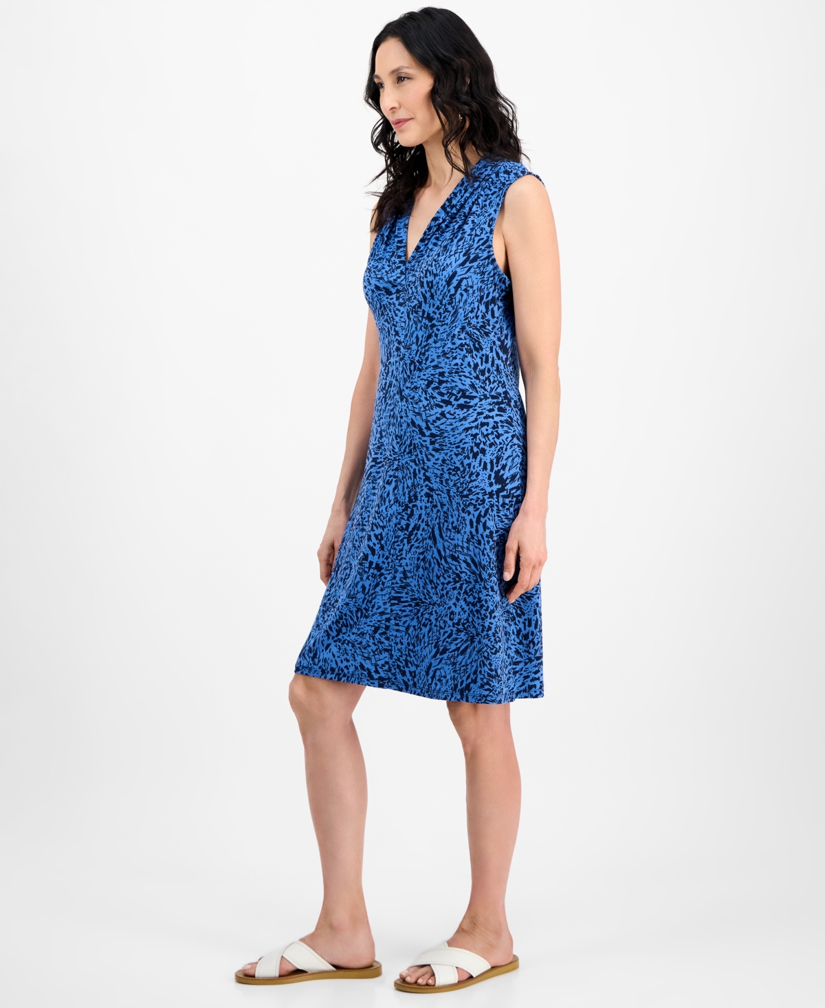 Jm Collection Women's Printed V-neck Sleeveless Dress, Exclusively At Macy's