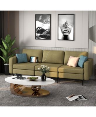 Convertible Sofa Couch with Magazine Pockets 3-Seat with 2 USB Port