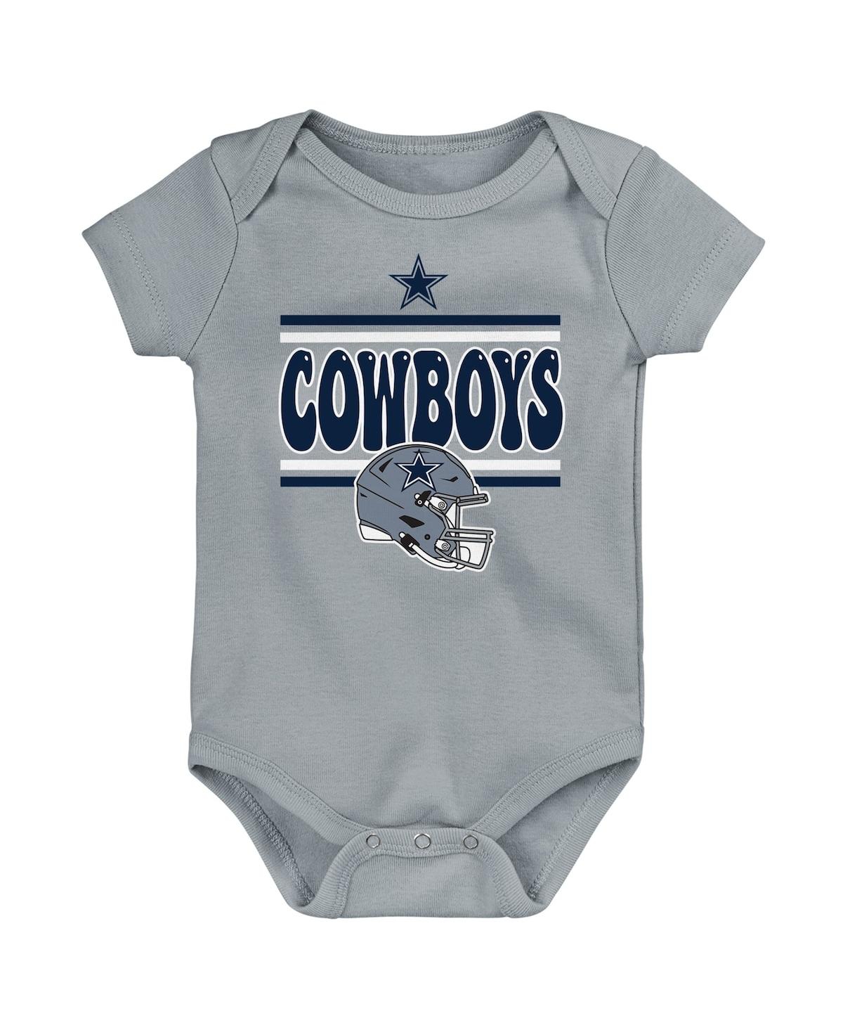 Outerstuff Baby Boys And Girls Dallas Cowboys Play Day Bodysuit, Set Of 3 In Navy,gray