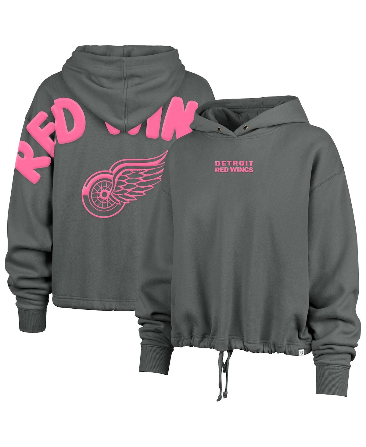 47 BRAND WOMEN'S GRAY DETROIT RED WINGS BRIGHT SIDE VENICE CROPPED PULLOVER HOODIE 