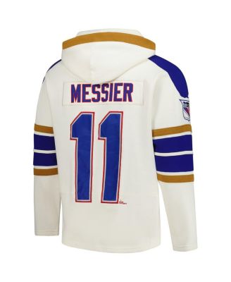 Men's Mark Messier Cream New York Rangers Blue Line Heritage Name Number Lace-Up Pullover Hoodie