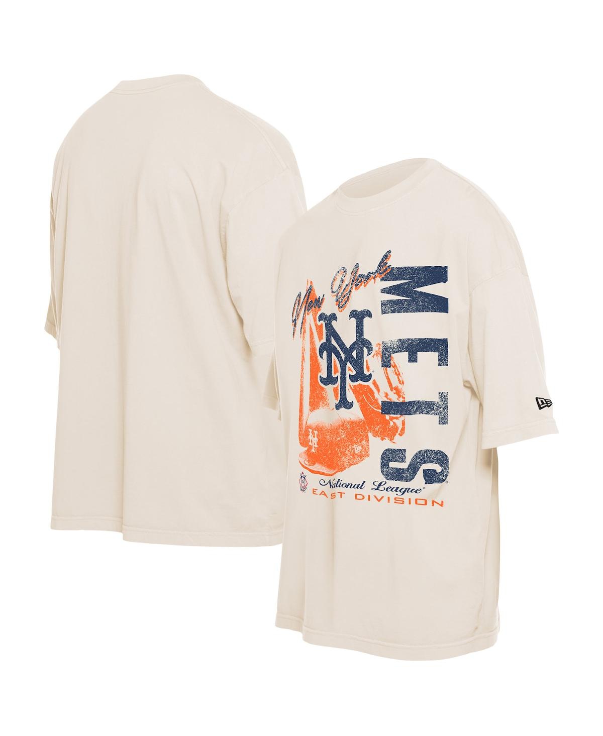 New Era Men's Cream New York Mets Cooperstown Collection Oversized Throwback Distressed T-shirt In Cream