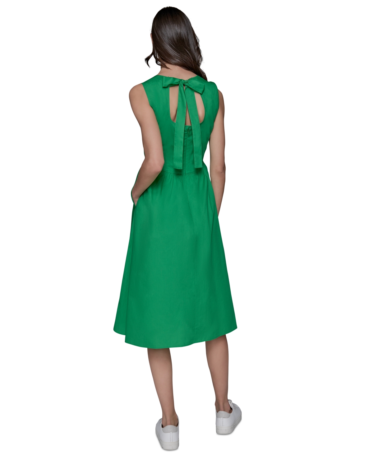 Karl Lagerfeld Petite Cotton Bow-back A-line Dress In Flore Green