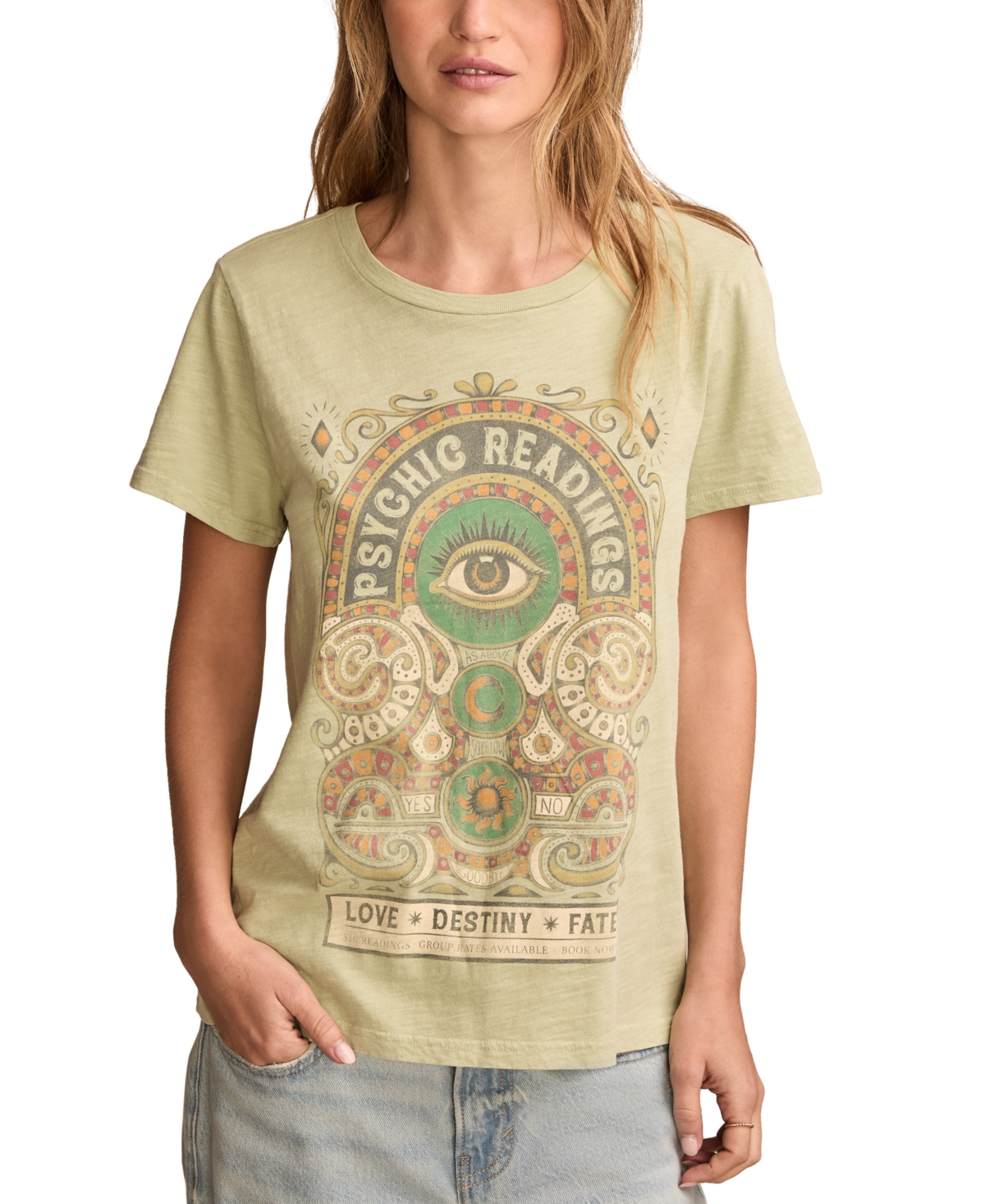 Shop Lucky Brand Women's Psychic Reading Graphic Classic Cotton Crewneck T-shirt In Sea Foam