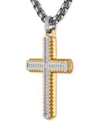 Diamond Cross 22" Pendant Necklace (1/5 ct. t.w.) in Stainless Steel & Yellow Gold-Tone Ion-Plated Stainless Steel