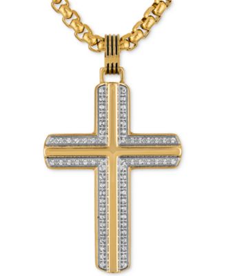 Esquire Men's Jewelry - Diamond Cross 22" Pendant Necklace (1/3 ct. t.w.) in Gold-Tone Ion-Plated Stainless Steel