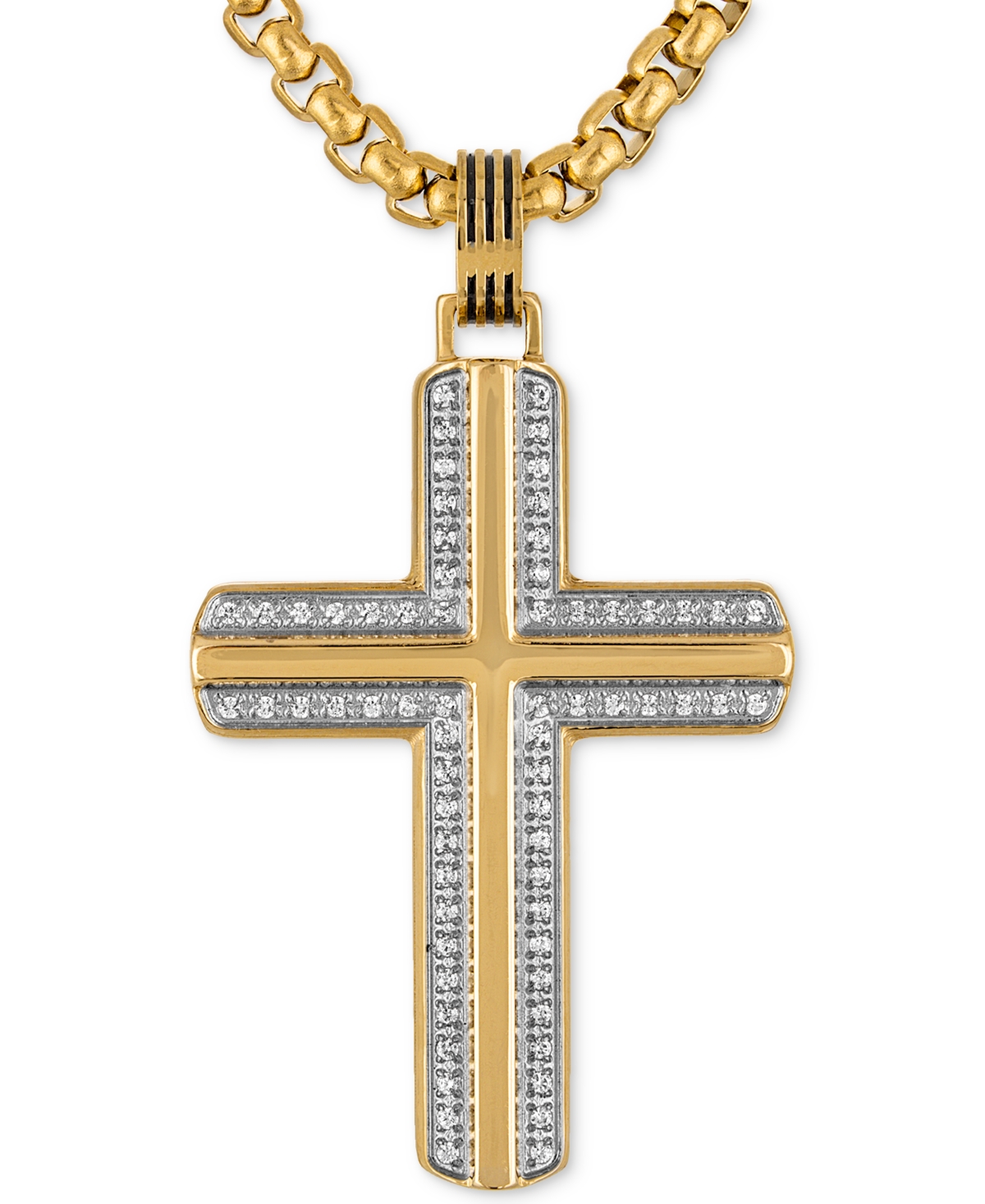 Diamond Cross 22" Pendant Necklace (1/3 ct. t.w.) in Gold-Tone Ion-Plated Stainless Steel - Gold-Tone