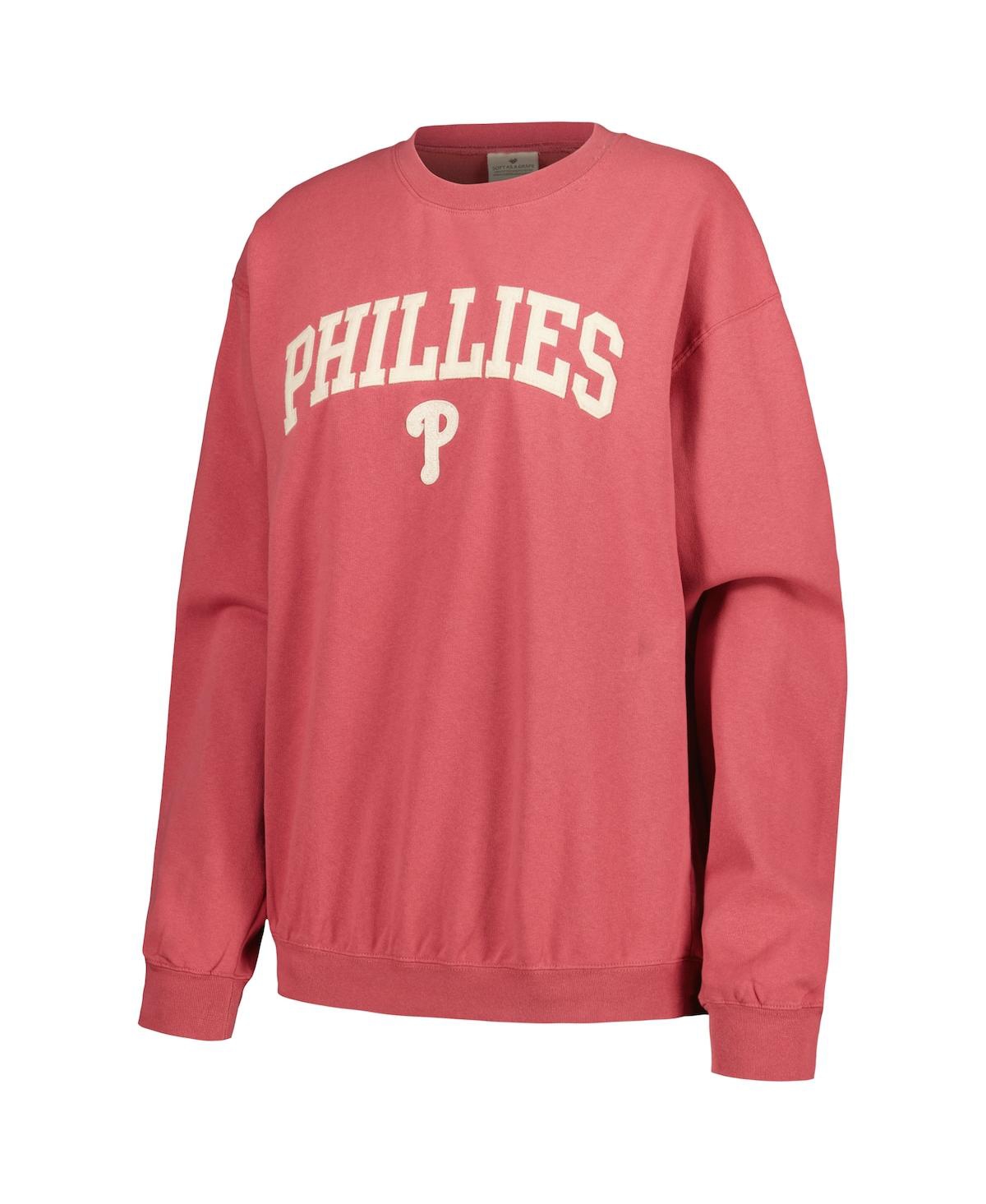 Soft As A Grape Women's Red Philadelphia Phillies Pigment Dye Pullover Sweatshirt In Red