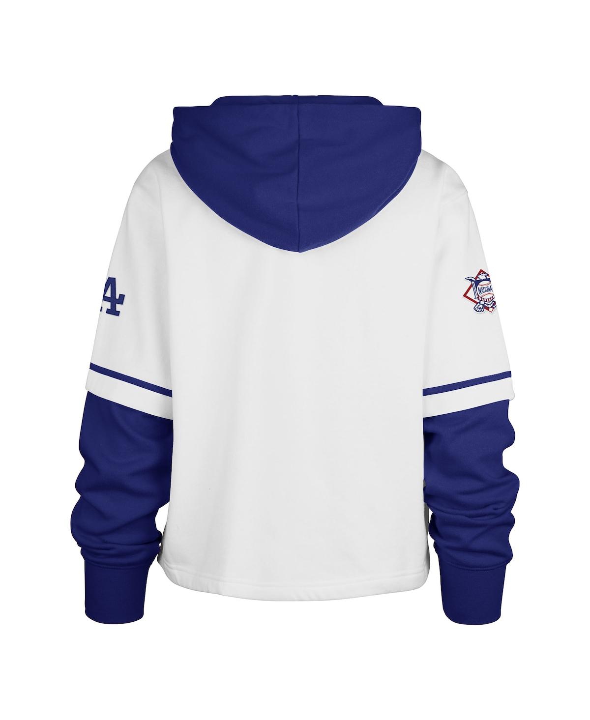 47 BRAND WOMEN'S WHITE LOS ANGELES DODGERS TRIFECTA SHORTSTOP CROPPED PULLOVER HOODIE 
