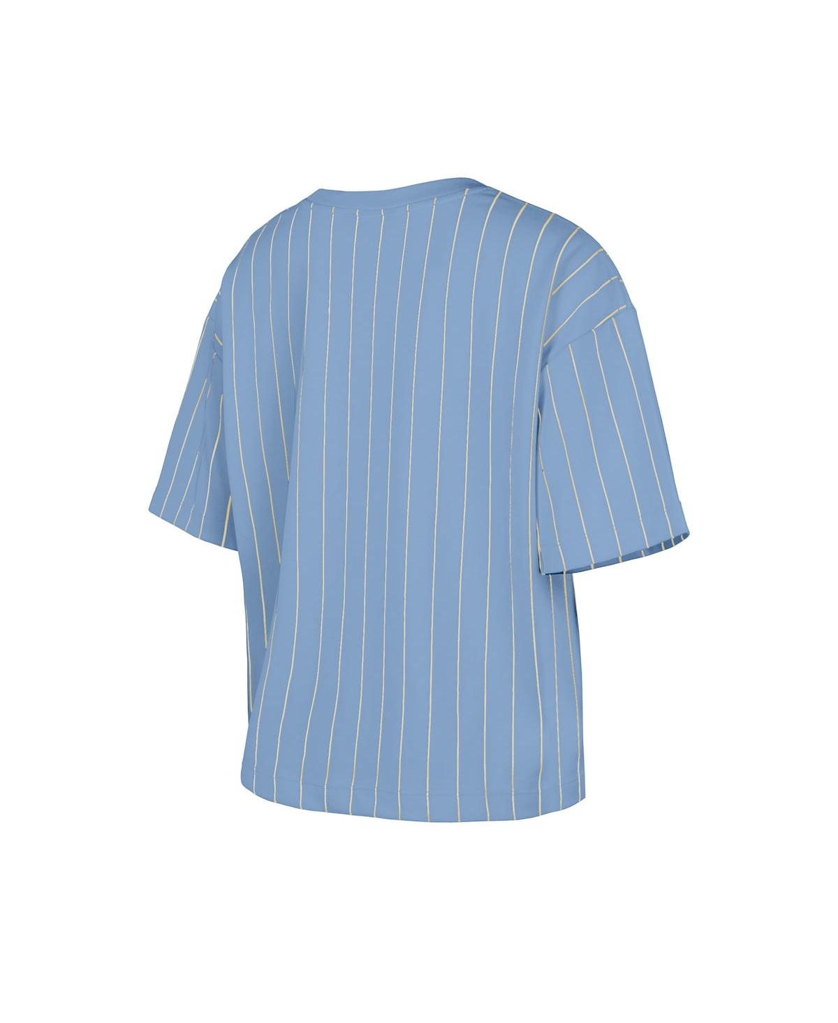 NEW ERA WOMEN'S LIGHT BLUE PHILADELPHIA PHILLIES COOPERSTOWN COLLECTION MULTIPLIER PINSTRIPE CROPPED T-SHIRT 