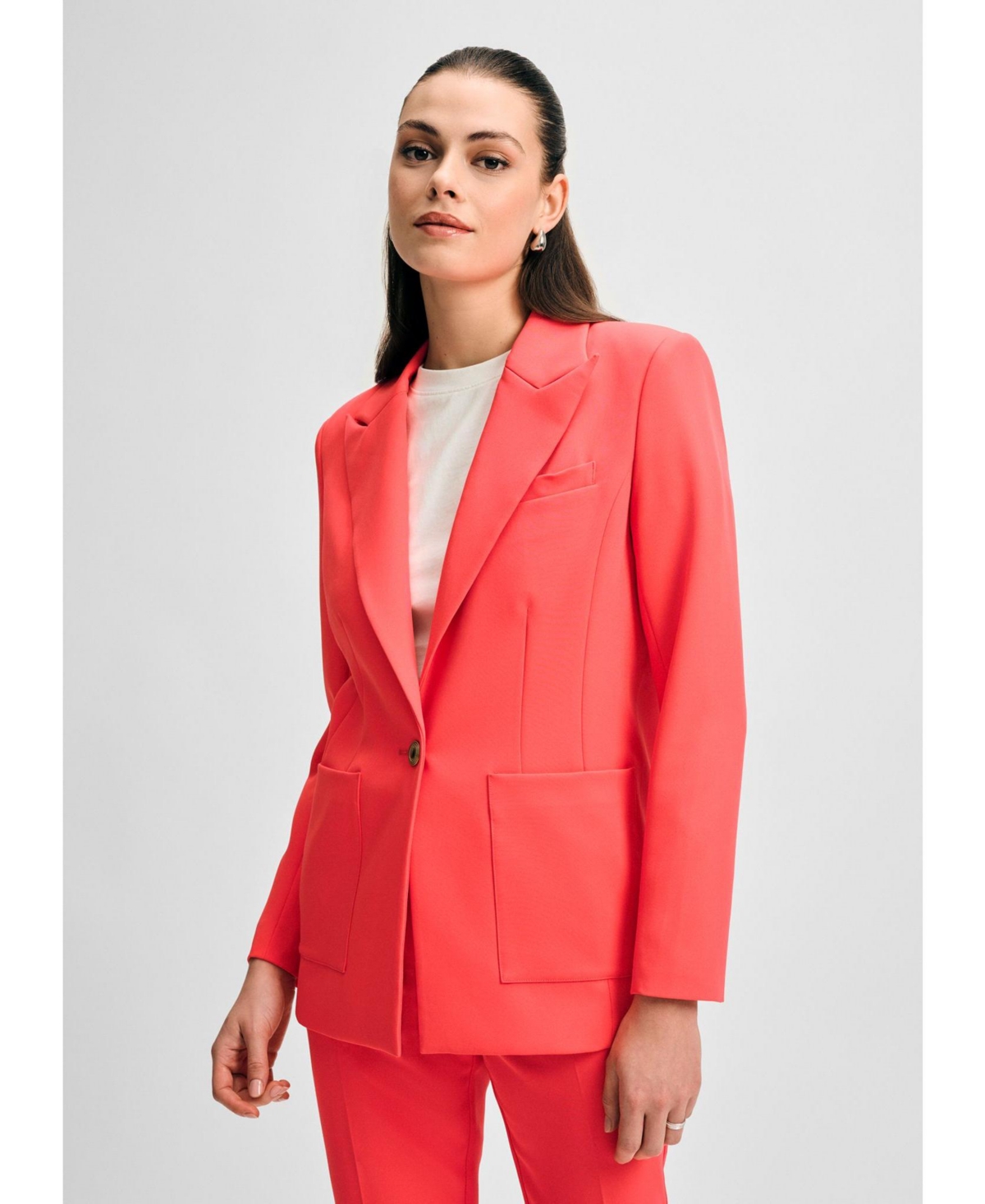 Women's Blazer with Detachable Flower Pin - Rose