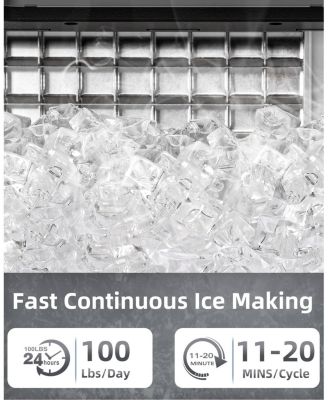 Commercial Ice Maker Machine, 100 lbs/24H Under Counter Ice Machine with 2 Way Water Inlet, 33lbs Ice Storage, Stainless Steel Freestanding, Self Cleaning Ice Makers for Home/Bar/Restaurant/Outdoor