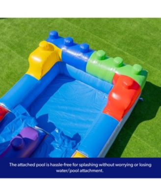 HeroKiddo 12FT Block Party Dual Lane Backload Inflatable Water Slide with Attached Pool & Air Blower, Commercial Grade, PVC Vinyl, Outdoor Play, Backyard Fun, Kids and Adults