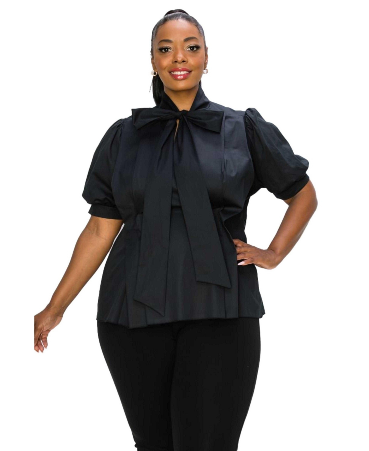 Plus Size Ashlyn Ribbon Blouse - Black