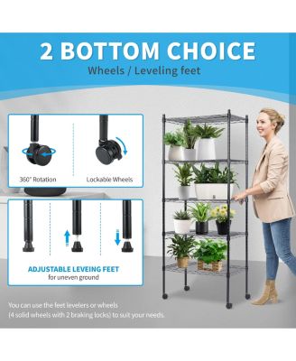 Heavy Duty 5-Tier Shelving Units Adjustable, Wire Shelf with 1000 lbs Capacity (250 per Shelf), 30 "D x 14" W x 65 "H, Black, 5 Levels, Storage Shelf with Wheels & Leveling Feet